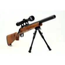 Sniper airsoft muelle MB02 madera WELL con bípode y mira