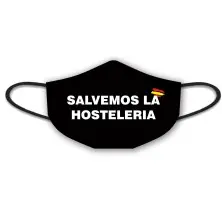 Mascarilla facial con diseño Salvemos la hostelería con banderita de España