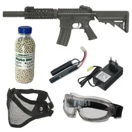 Pack airsoft fusil M4 CM.513 negro + gafas + máscara + bolas + batería + cargador
