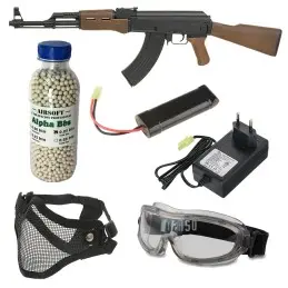 Pack airsoft fusil AK47 CM.522 + gafas + máscara + bolas + batería + cargador